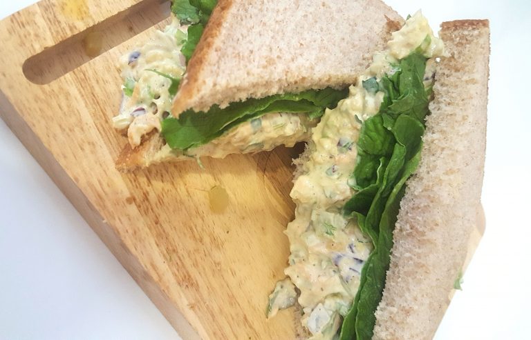 mock tuna salad sandwich with mashed chickpeas