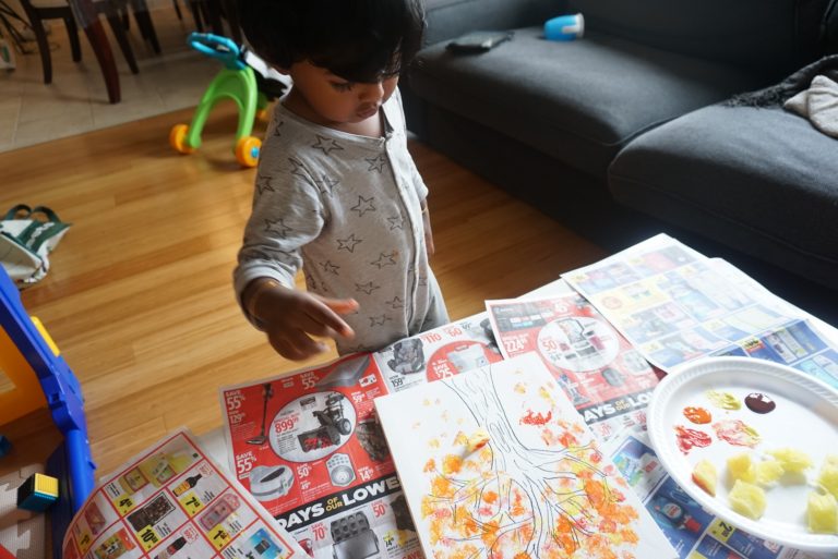 toddler finger painting fall art