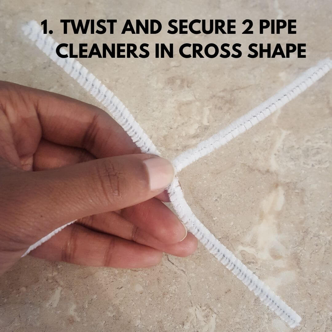 INSTRUCTIONAL PICTURES CROSSING AND SECURING PIPE CLEANERS