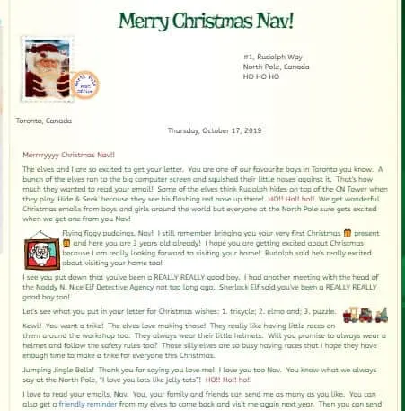 response letter from Santa to kids. Santa writes back from santa's address in North Pole