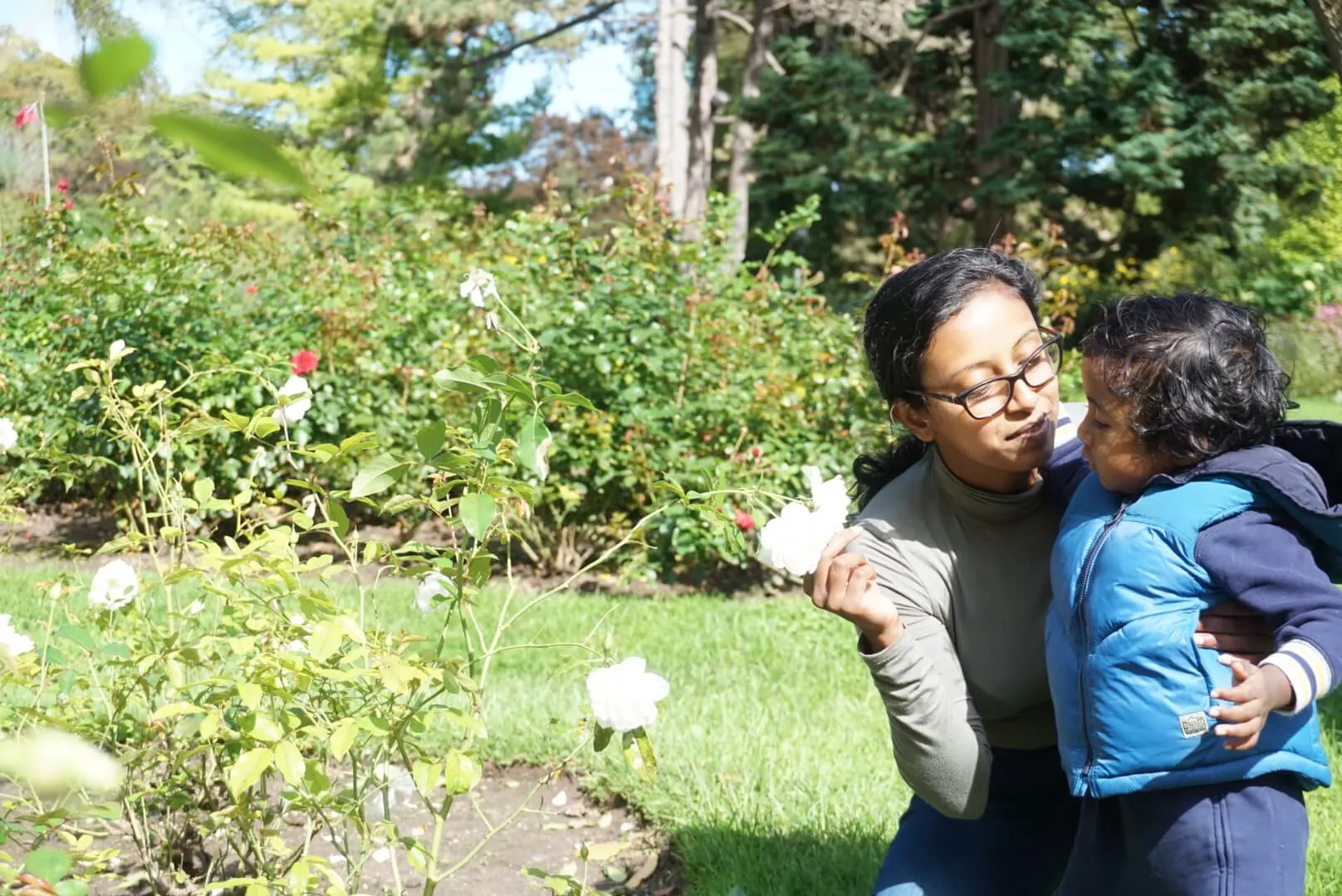 mom and baby son explore Niagara Falls Canada