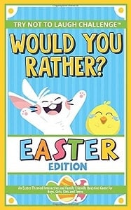 Easter joke book with Easter bunny and chick