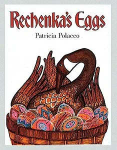 goose with Easter eggs. book cover for rechenka's eggs. Russian Easter book