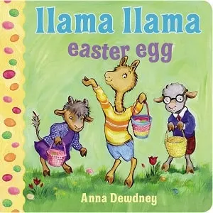 llama, sheep and goat looking for Easter eggs