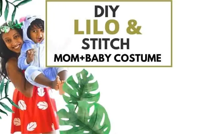 mom and baby dressed as Lilo and Stitch costumes