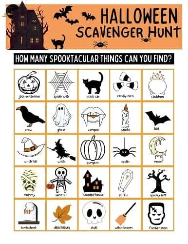 PRINTABLE PDF HALLOWEEN SCAVENGER HUNT FOR KIDS