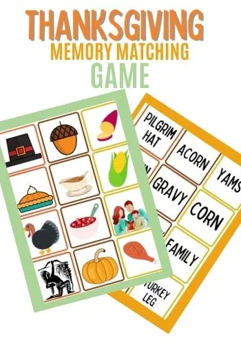 Free Printable Thanksgiving memory matching game for kids