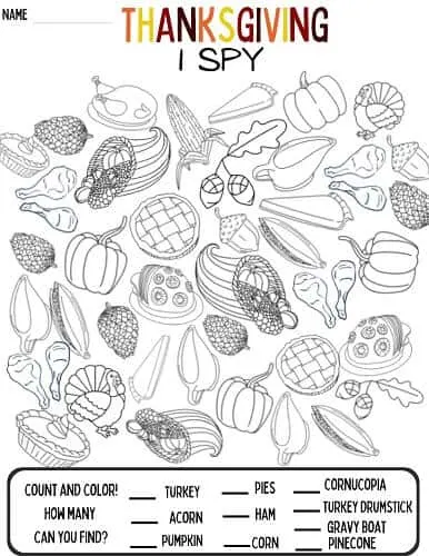 Thanksgiving I Spy activity pdf for kids