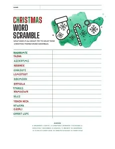 free printable Christmas word scramble for kids