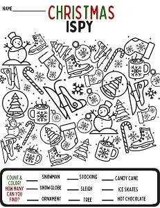 Free Christmas I SPY coloring page for kids