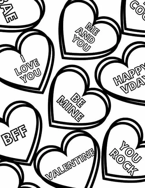 candy hearts Valentine's day coloring page free