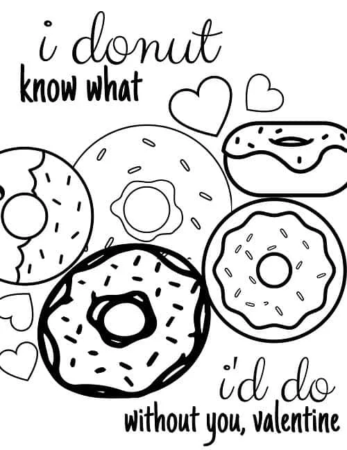 full page Valentine's day coloring page with donuts