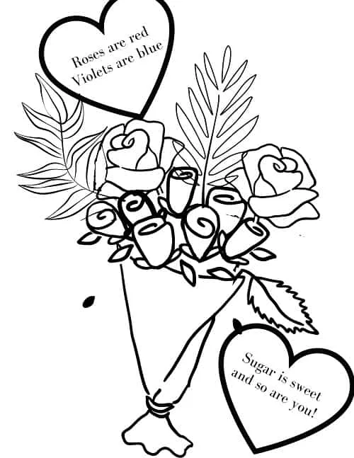 Valentine's day coloring sheet printable flower bouquet