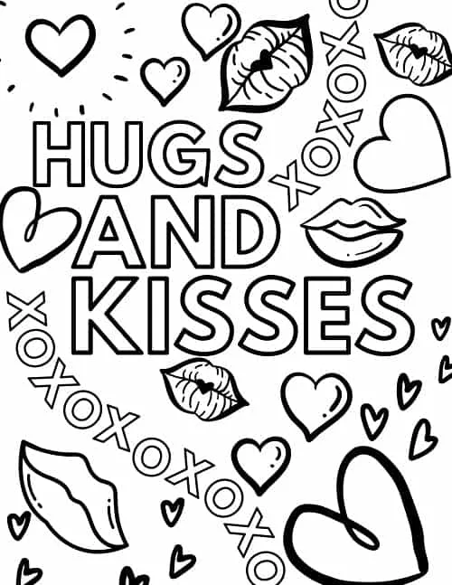 children's valentine's day coloring page xoxo hugs and kisses