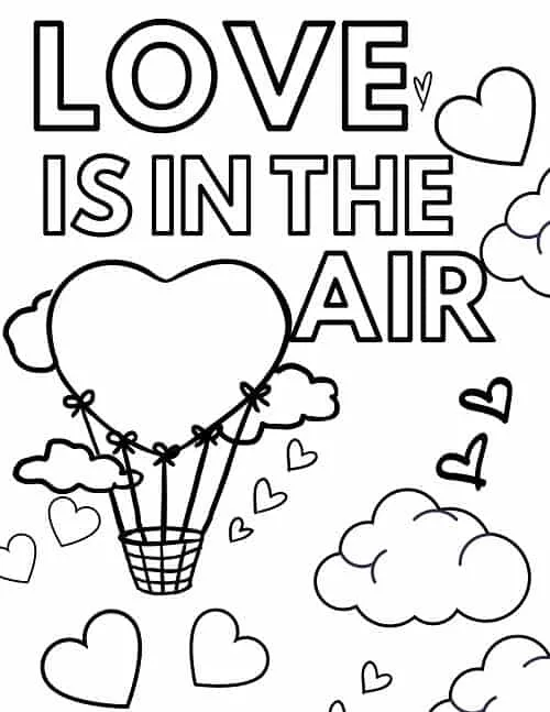 heart shaped hot air balloon valentines day coloring page cute printable