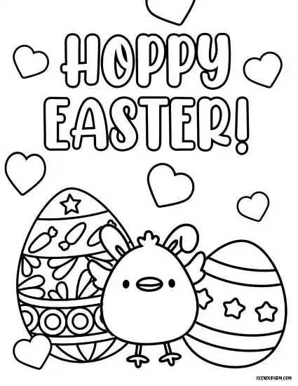 cute EAster chick with eggs coloring page