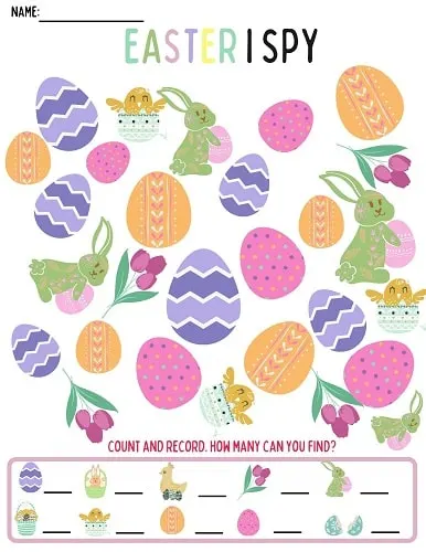 Kindergarten Easter I SPY printable worksheet 