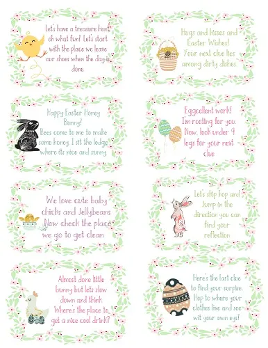 Easter scavenger hunt free printable clues for indoors 