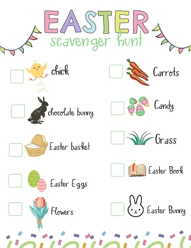 Easter scavenger hunt free printable for toddlers and preschool