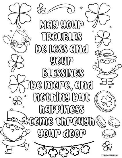cute. st. patrick's day blessings coloring page