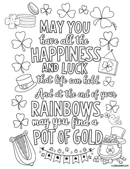 cute St. Patrick's Day Quote coloring sheet free printable