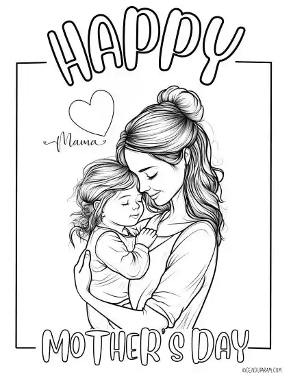mom and baby hugging cute mother's day coloring page
