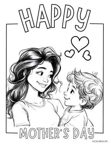 cute mom and son coloring page for mother's day