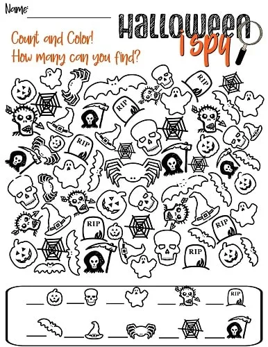 challenging Halloween I SPY printable 