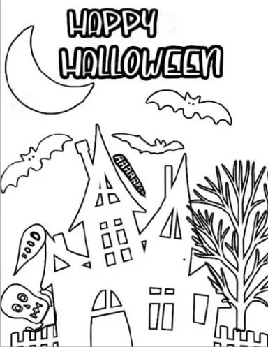 haunted house Halloween coloring page