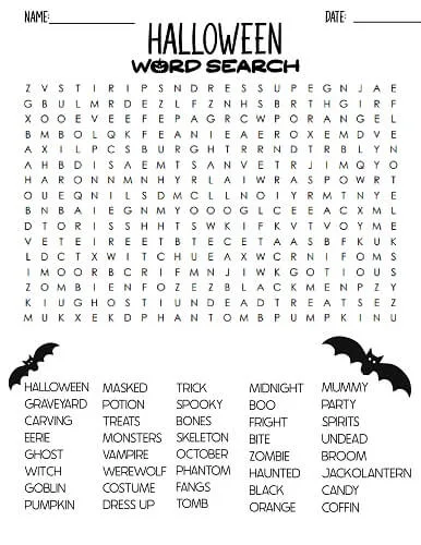 difficult Halloween word search with answers