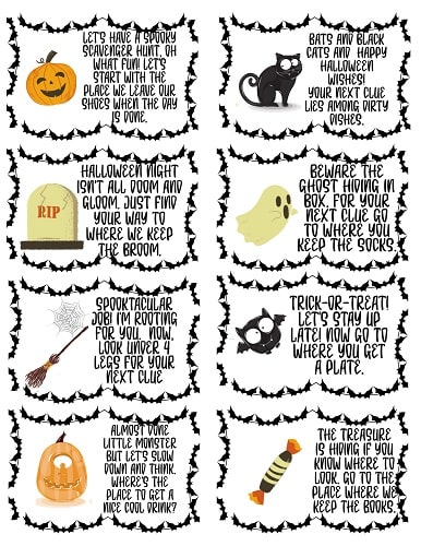 Halloween scavenger hunt with clues and riddles