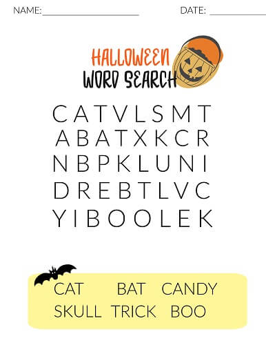easy Halloween word search printable