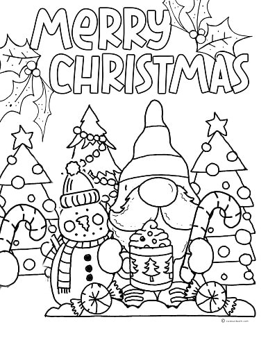 cute Christmas gnome coloring page