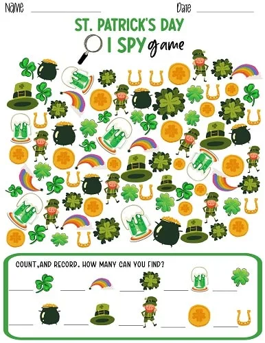 St. Patrick's I SPY game printable pdf for kids