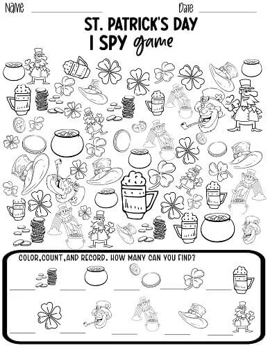 Black and White St. Patrick's Day I SPY printable difficult