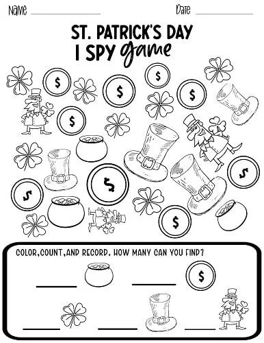 St. Patrick's Day I SPY worksheet for preschool