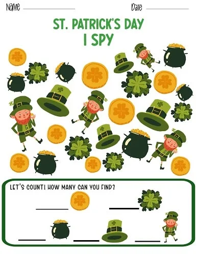 free St. Patrick's day i spy preschool printables