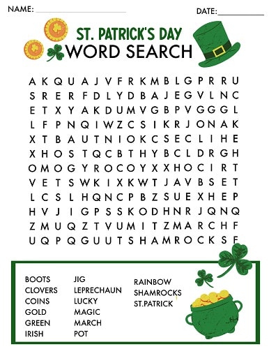 Free St. Patrick's Day Word Search Printable