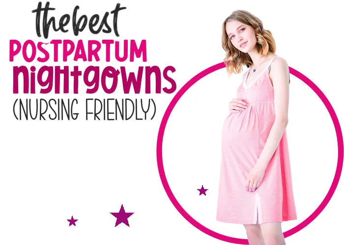 pregnant mom wearing maternity nursing nightgown