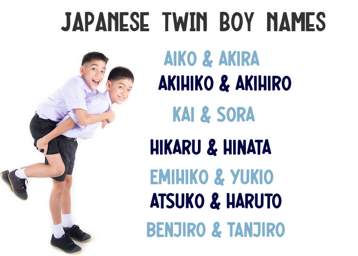 Japanese twin boys doing piggy back ride and list of Japanese twin names