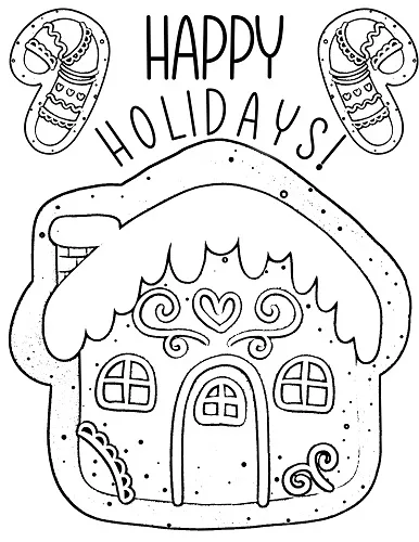 cute Christmas gingerbread house coloring page