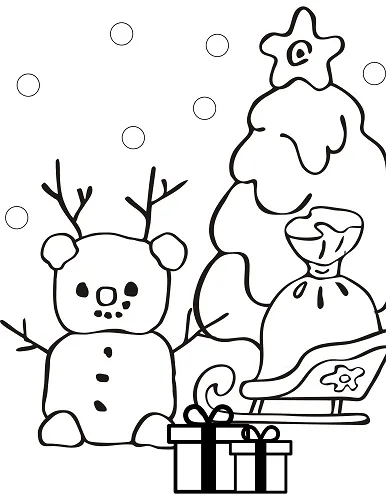 easy Christmas snowman coloring page