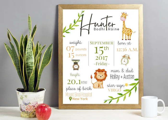 editable baby birth print wall art for nursery