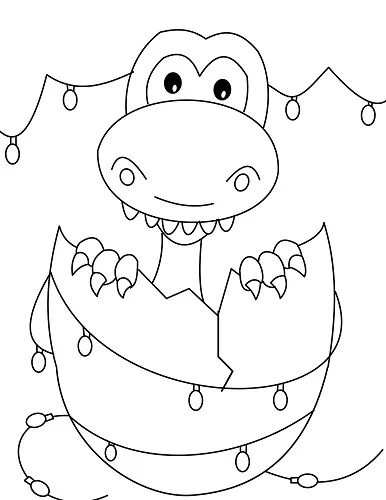 baby dinosaur in egg Christmas coloring apge