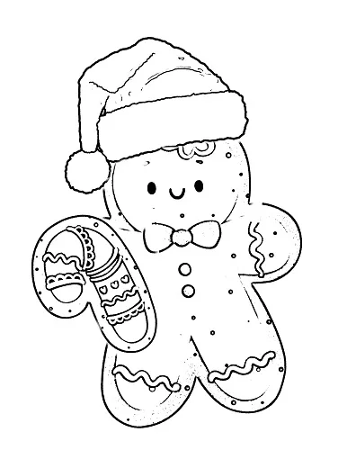 gingerbread man with candy cane coloring page