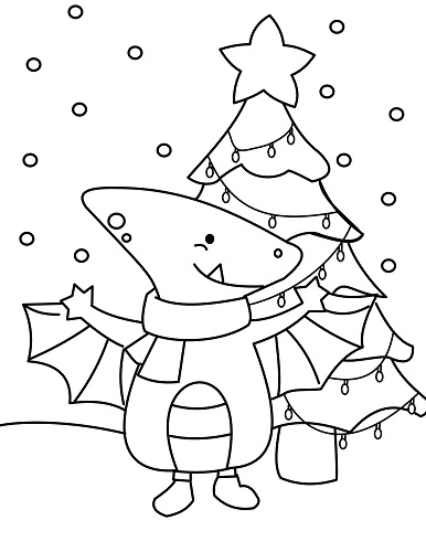 pterodactyl Christmas coloring page printable