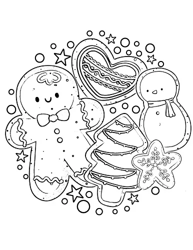 cute gingerbread man coloring page with other gingerbread cookies