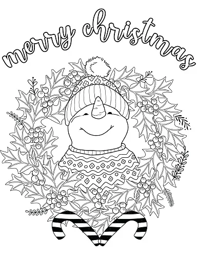 difficult Christmas snowman coloring page