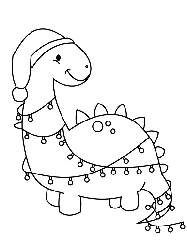 dinosaur wrapped in Christmas lights coloring page