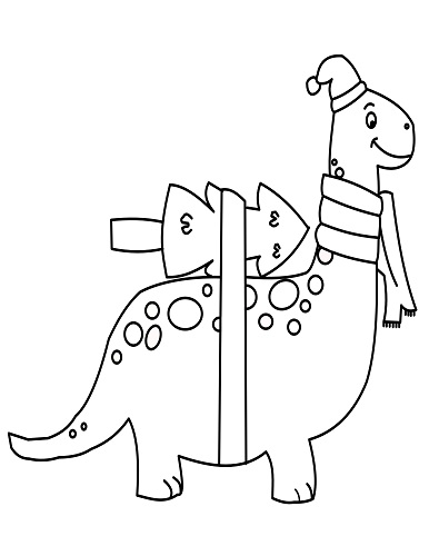 dinosaur with Christmas tree coloring page